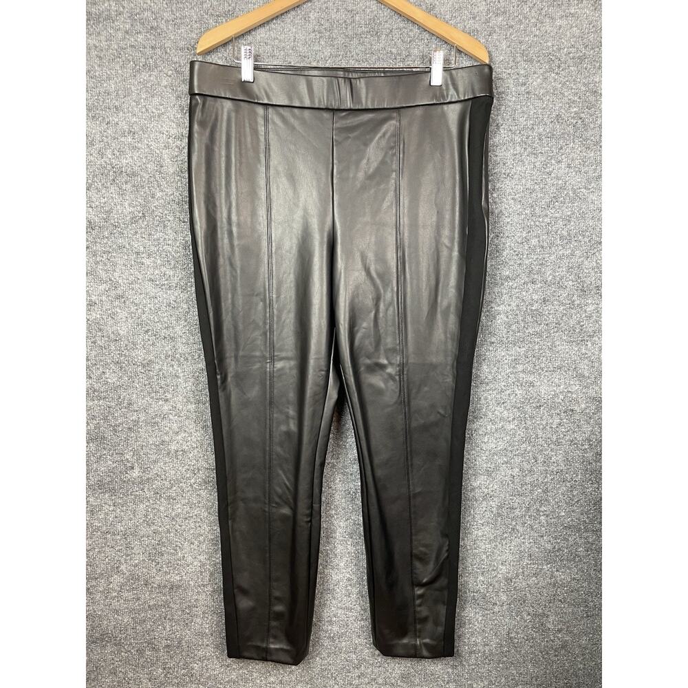 Talbots Portland Pants Solid Black Faux Vegan Leather Tapered Size 16